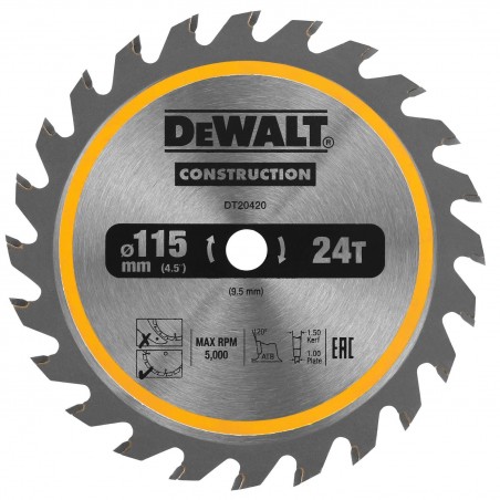 Tarcza tnąca do drewna 115x9,5mm 24Z DeWalt DT20420