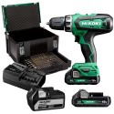 Wiertarko-Wkrętarka 18V HiKOKI DS18DFWKZ 2x2 Ah + walizka z akcesoriami 100 szt + GRATIS akumulator 18V 5Ah