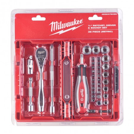 Zestaw nasadek 1/4" z grzechotką i bitami Milwaukee