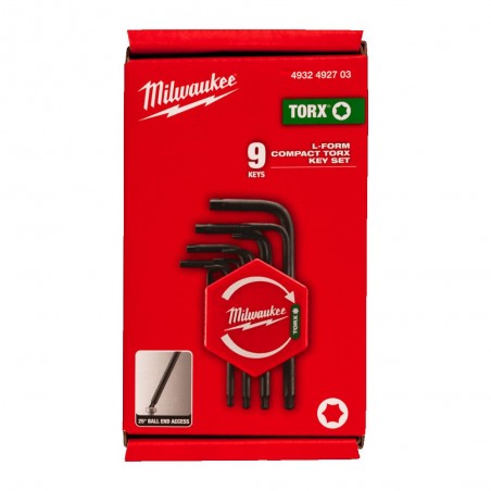 Zestaw kluczy  T8-T40 trzpieniowych zagiętych Milwaukee 9szt