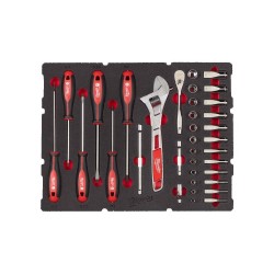 Wkładka do szuflad Packout z nasadkami, wkrętakami oraz z  kluczem nastawnym Milwaukee 35 el