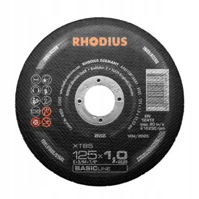 Tarcza tnąca do stali i INOX 125x1,0x22 XT85 BASIC RHODIUS 395035