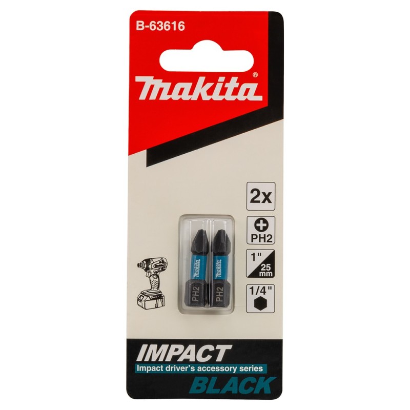 Końcówka wkrętakowa Impact Black, PH2, 25 mm, 2 szt MAKITA B-63616