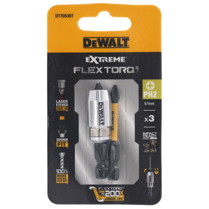 Bity udarowe 2xPH2 50 mm DeWalt DT70536T + Uchwyt magnetyczny