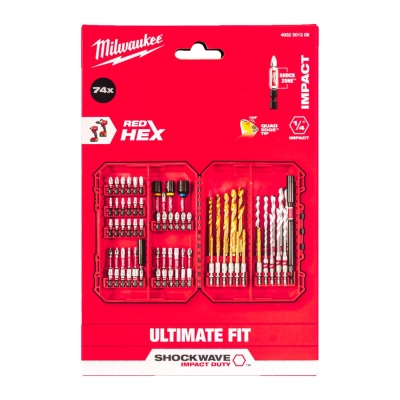 Zestaw bitów udarowych Shockwave i wierteł Milwaukee 74szt.