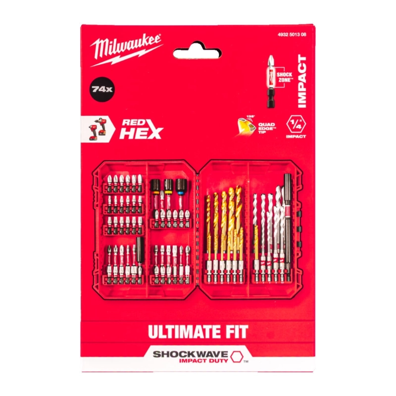 Zestaw bitów udarowych Shockwave i wierteł Milwaukee 74szt.