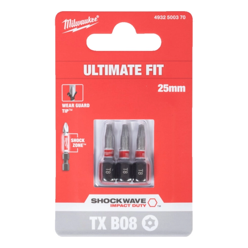 Bit udarowy Torx TX BO 8 25mm Milwaukee Shockwave Impact Duty 3szt.