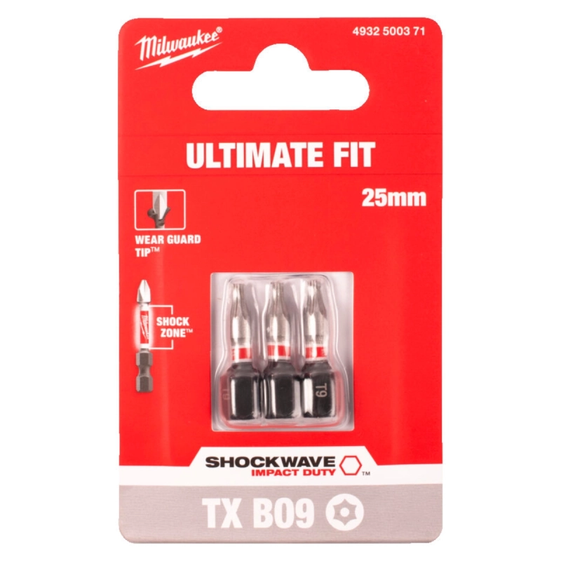 Bit udarowy Torx TX BO 9 25mm Milwaukee Shockwave Impact Duty 3szt.