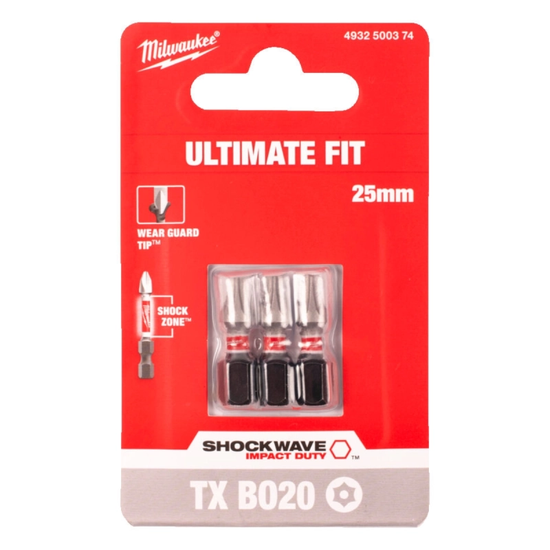 Bit udarowy Torx TX BO 20 25mm Milwaukee Shockwave Impact Duty 3szt.