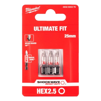 Bit udarowy HEX 2,5 mm 25mm Milwaukee Shockwave Impact Duty 3 szt.