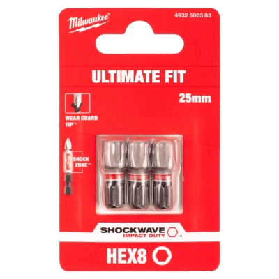 Bit udarowy HEX 8 mm 25mm Milwaukee Shockwave Impact Duty 3 szt.