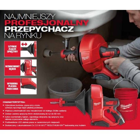 Przepychacz do rur 12V Milwaukee M12 BDC8-202C